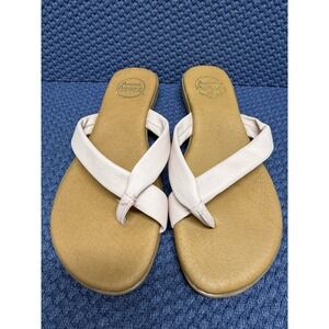 Andre Assous Flip Flop Wedge Womens 9 Nude Nadiya Premium Leather Thong‎ Flats